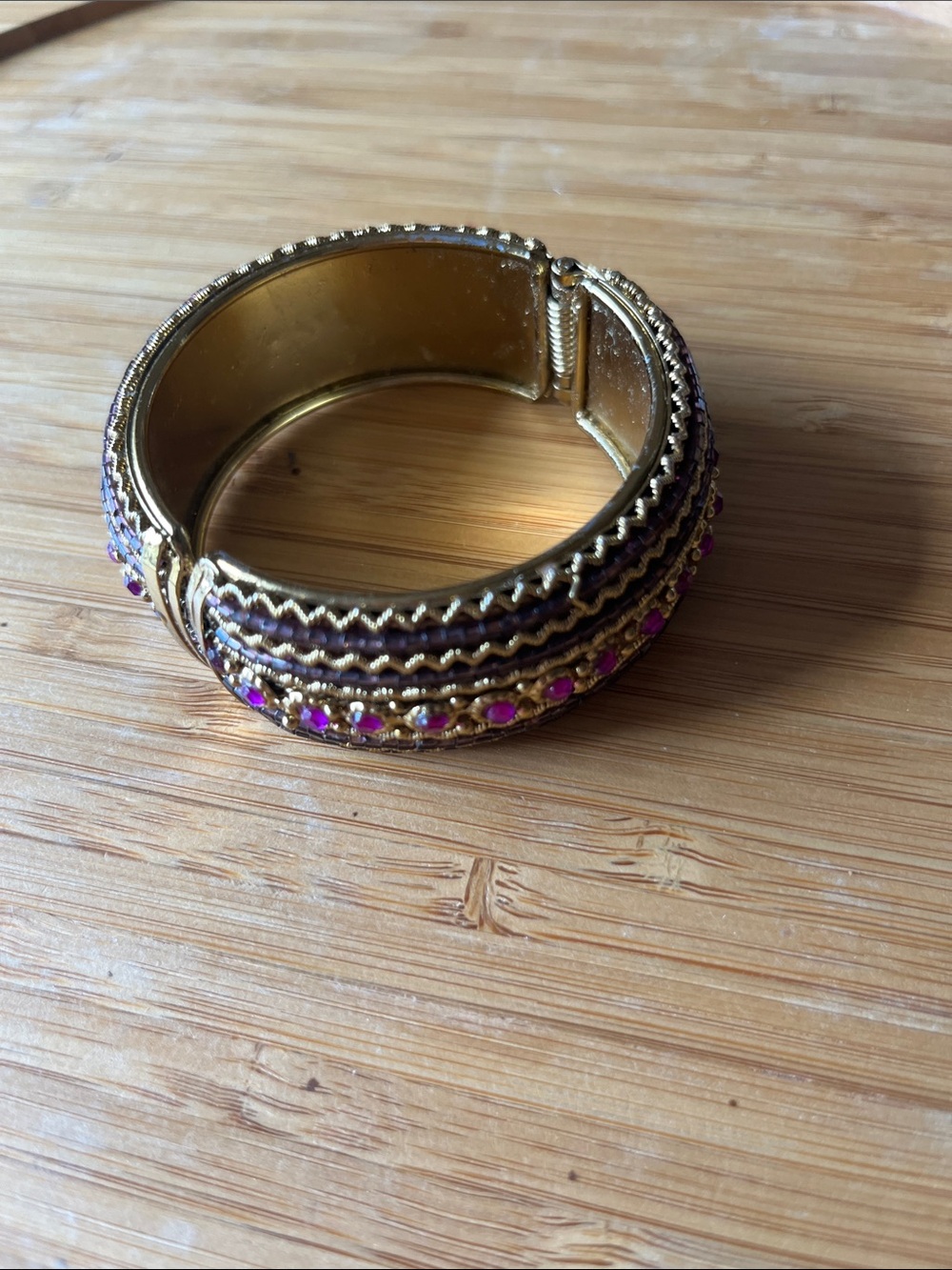 2 Gold Cuffed Braided And Purple Gems Bracelet